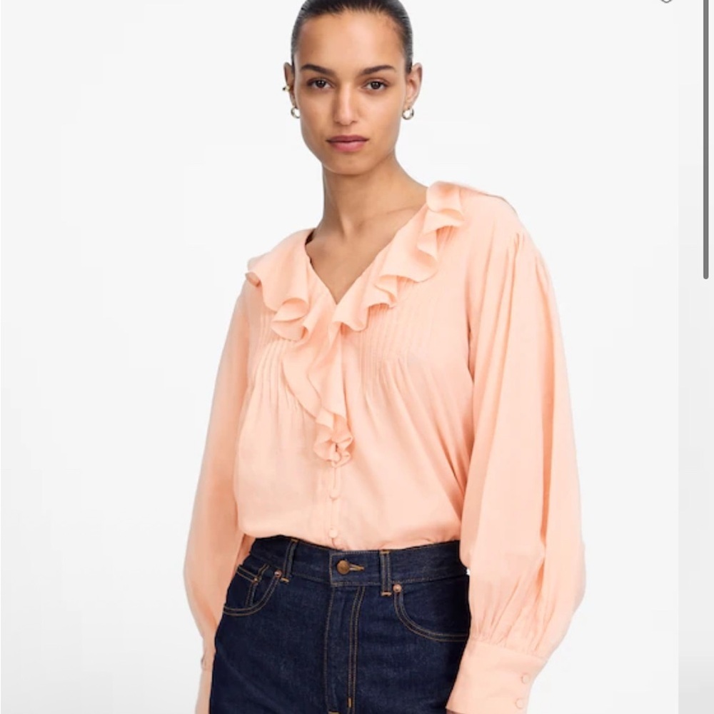 Ruffled Pintucked Long-Sleeve Top